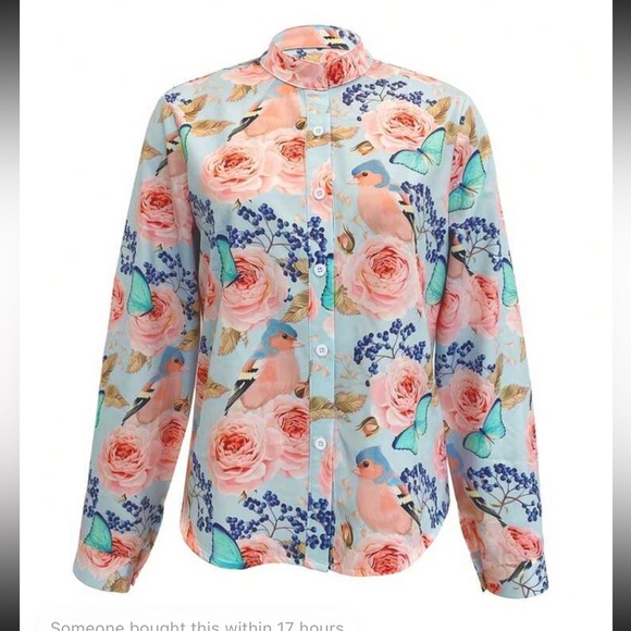 Boho floral print button down top - Picture 4 of 4